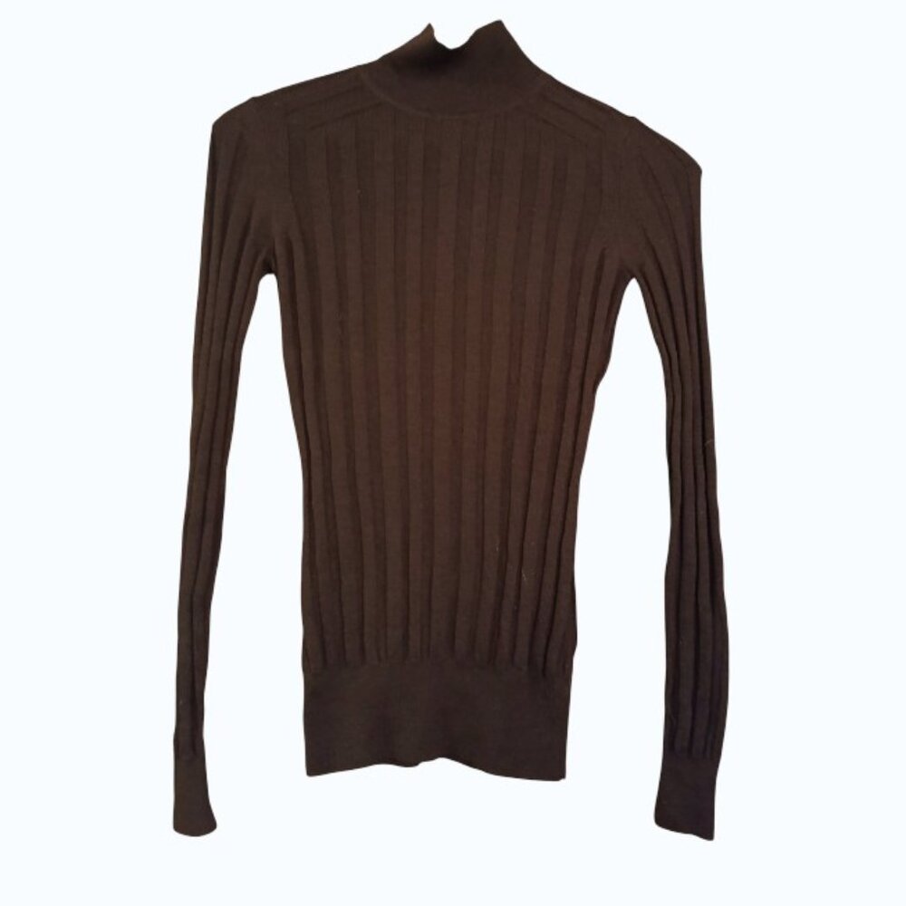 JASON WU Modern Luxury 100% Wool Brown Ribbed Mock Turtleneck S EUC - Picture 3 of 8